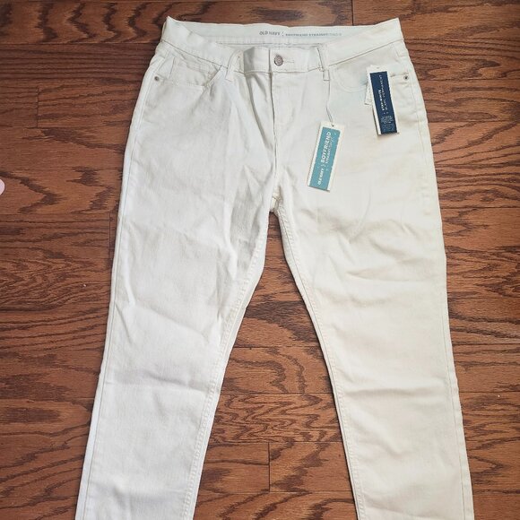Old Navy Size 14 Tall Boyfriend Straight DROIT Cotton Blend Jeans White NWT - Picture 1 of 14